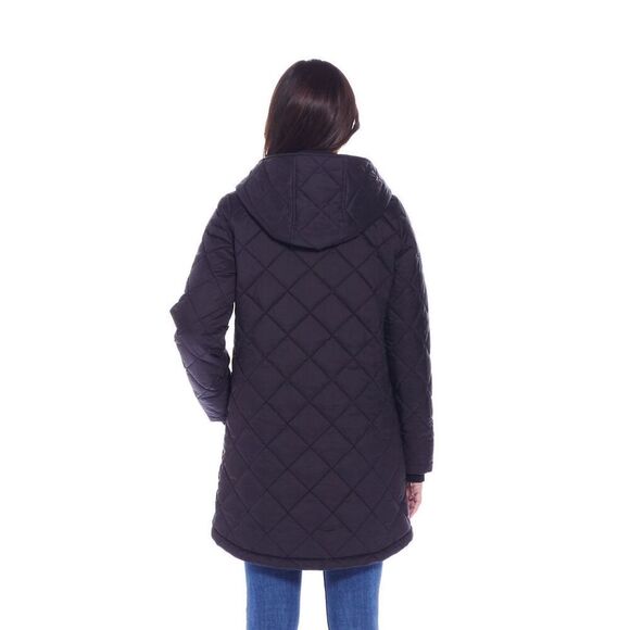 NWT WEATHERPROOF Coat Women’s Small Black Hooded Quilted Storm Cuffs Pockets New - Picture 2 of 10